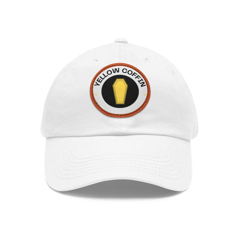 Yellow Coffin Dad White Hat with Leather Patch