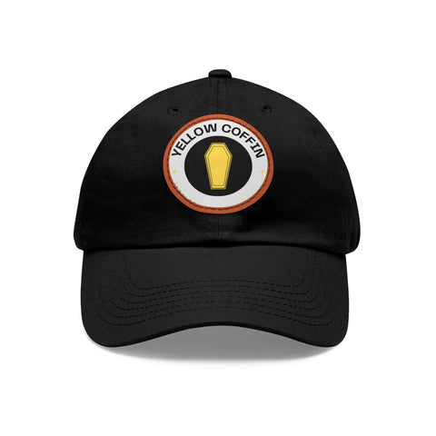 Yellow Coffin Dad Black Hat with Leather Patch