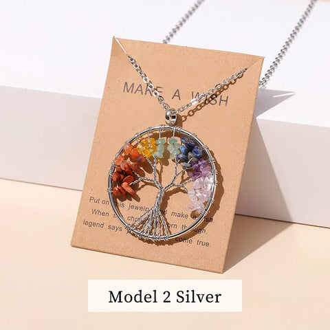 7 Chakras Tree of Life Pendant Necklace – Gold Wisdom Reiki Healing Jewelry