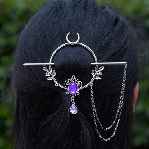 Forest Fairy Crescent Moon Crystal Hairpin Wicca Hairstick