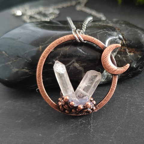 Crescent Moon Quartz Pendant Necklace – Witchy Pagan Occult Jewelry