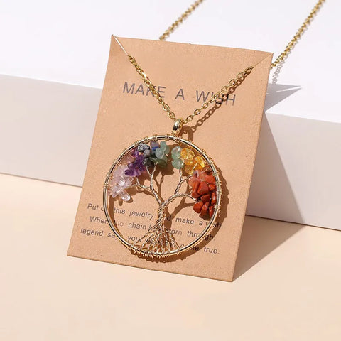 7 Chakras Tree of Life Pendant Necklace – Gold Wisdom Reiki Healing Jewelry