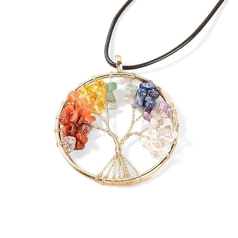 7 Chakras Tree of Life Pendant Necklace – Gold Wisdom Reiki Healing Jewelry