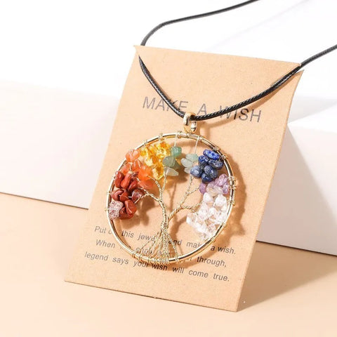 7 Chakras Tree of Life Pendant Necklace – Gold Wisdom Reiki Healing Jewelry