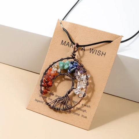 7 Chakras Tree of Life Pendant Necklace – Gold Wisdom Reiki Healing Jewelry