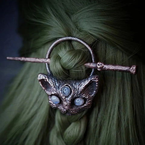 Gothic Retro Cat Hairpin - Unique Boho Metal Hair Stick