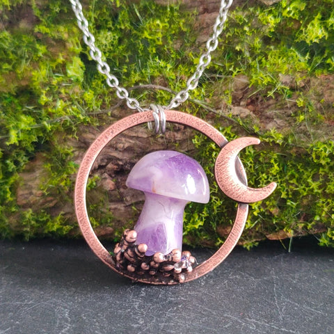 Crescent Moon Quartz Pendant Necklace – Witchy Pagan Occult Jewelry