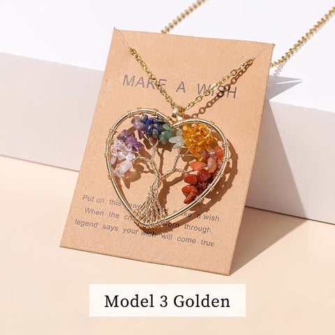 7 Chakras Tree of Life Pendant Necklace – Gold Wisdom Reiki Healing Jewelry