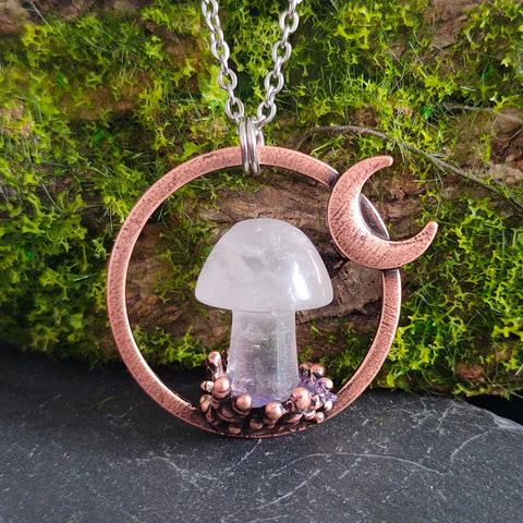 Crescent Moon Quartz Pendant Necklace – Witchy Pagan Occult Jewelry