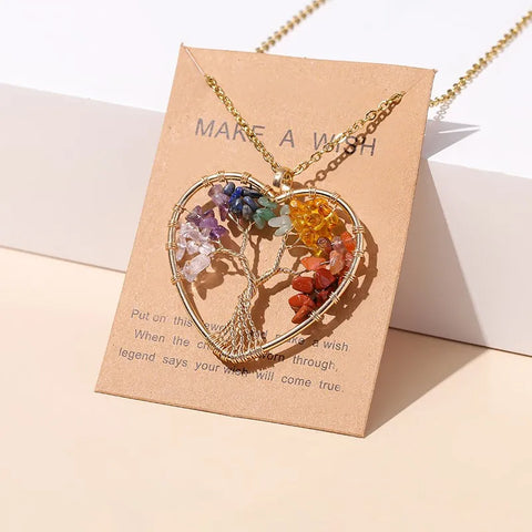 7 Chakras Tree of Life Pendant Necklace – Gold Wisdom Reiki Healing Jewelry