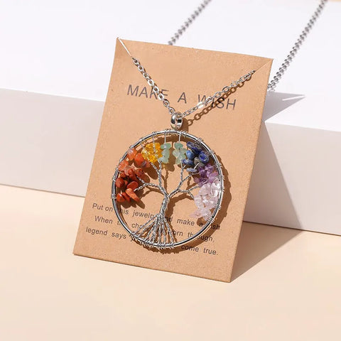 7 Chakras Tree of Life Pendant Necklace – Gold Wisdom Reiki Healing Jewelry