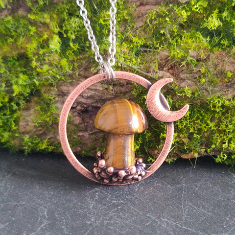 Crescent Moon Quartz Pendant Necklace – Witchy Pagan Occult Jewelry