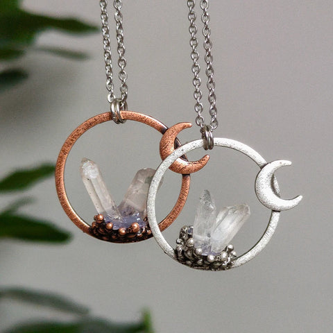 Crescent Moon Quartz Pendant Necklace – Witchy Pagan Occult Jewelry