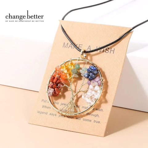 7 Chakras Tree of Life Pendant Necklace – Gold Wisdom Reiki Healing Jewelry