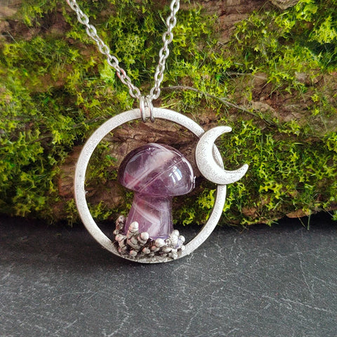 Crescent Moon Quartz Pendant Necklace – Witchy Pagan Occult Jewelry