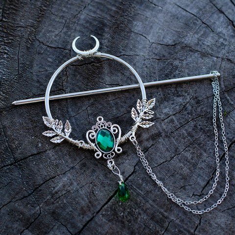 Forest Fairy Crescent Moon Crystal Hairpin Wicca Hairstick