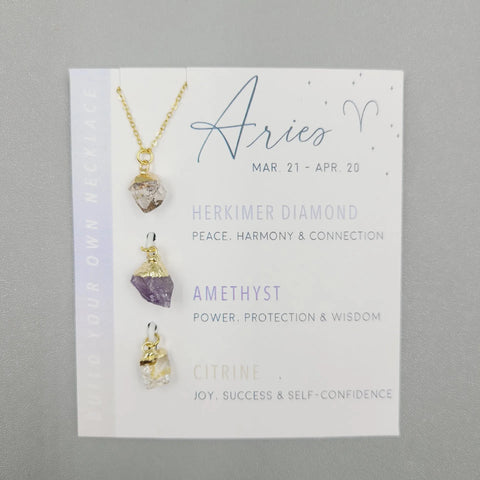 12 Zodiac Birthstone Necklace Set – Stainless Steel Natural Stone Crystal Jewelry