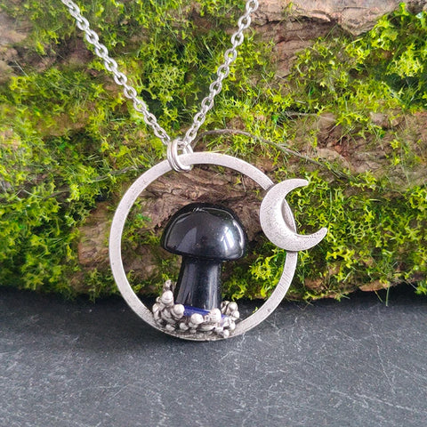 Crescent Moon Quartz Pendant Necklace – Witchy Pagan Occult Jewelry