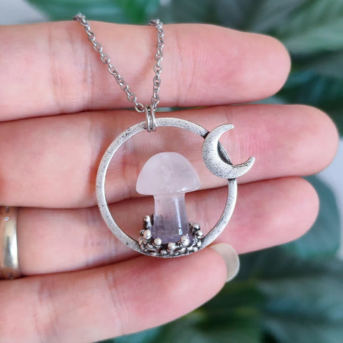 Crescent Moon Quartz Pendant Necklace – Witchy Pagan Occult Jewelry