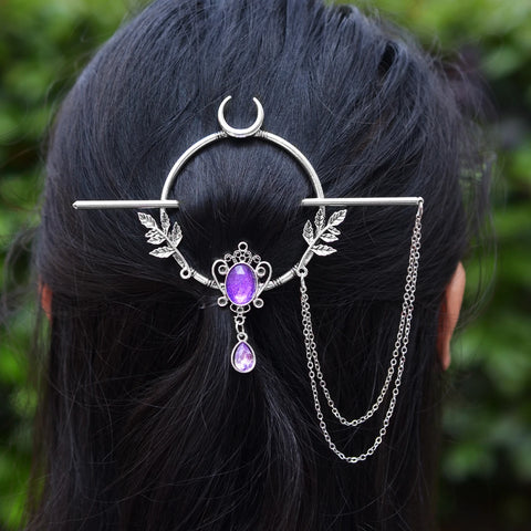 Forest Fairy Crescent Moon Crystal Hairpin Wicca Hairstick